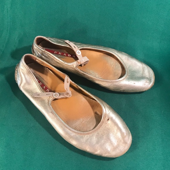 Gold Prada Ballet Flats - Picture 1 of 5